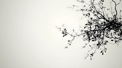 Silhouette of a tree branch with leaves against a light background