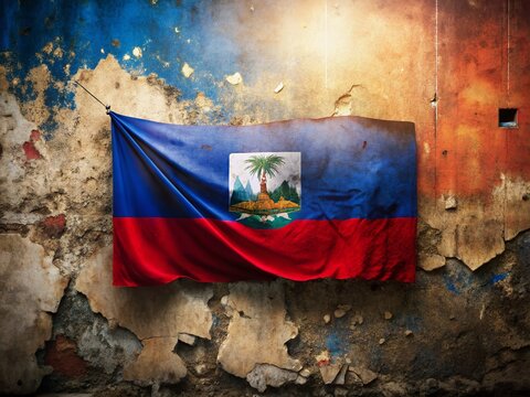 Haiti Independence Day: Waving Flag Banner with Blank Space for Text - Urban Exploration Photography Background