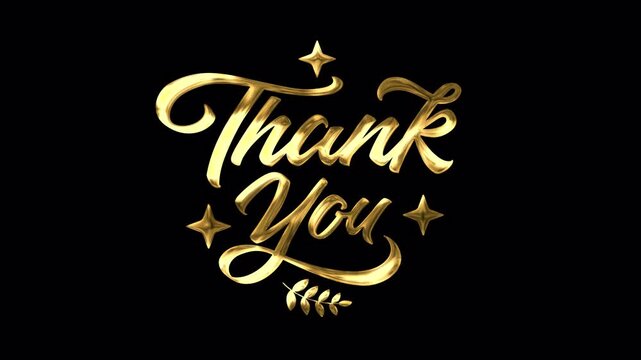 Thank you text animation. Animated text with gold particles and lettering effect. Suitable for thanks video messages, greeting cards, and social media reels. Features 4K and transparent background
