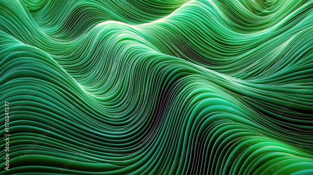 Poster abstract green waves of flowing lines creating a mesmerizing surface pattern for background design a