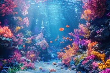 Vibrant Coral Reef Ecosystem with Sunbeams and Colorful Fish