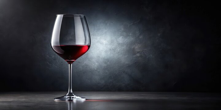 A richly colored red wine glass sitting alone on a dark, sleek black background, surrounded by subtle hints of luxury and sophistication , sophistication, fine dining