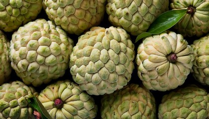 Fototapeta premium Flat Lay Top View of Bright Ripe Fragrant White Custard apple Fruit as Background