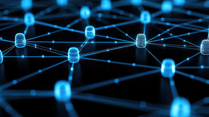 Blue nodes connected by lines illustrating a sophisticated digital network system 