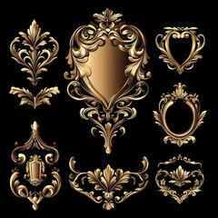Golden heraldic shield elements artwork perfect for elegant and timeless design concepts photo