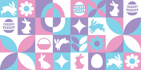 Hand drawn geometric easter rabbit and egg vector background