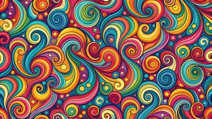 Fototapeta premium Vibrant Retro Swirls Seamless Pattern , graphic, visual, graphic, visual, style, psychedelic, aesthetic