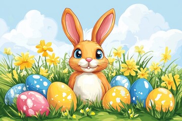 Clipart Comic Style Bunny on the Grass