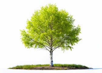 Isolated Paper Birch Tree in Spring, White Bark, New Growth, Nature Photography