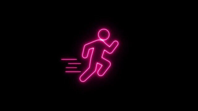 Neon running Icon animation. glowing run fast people icon video. Glowing running man symbol 4k video footage.