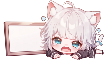 Chibi Cat Ear Girl with Blank Sign | Cute Transparent PNG Stickers