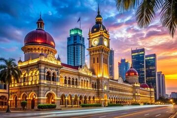 Kuala Lumpur Sultan Abdul Samad Building Evening Lights Candid Photo