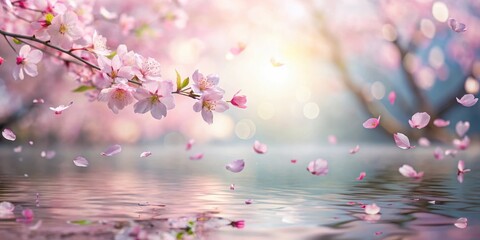 Fototapeta premium Soft pink sakura petals gently floating down in a serene natural setting, nature, gentle, nature, gentle, spring