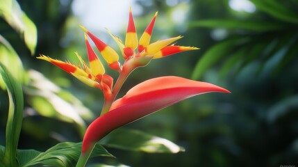 Vibrant tropical flower showcasing bright red and yellow petals.
