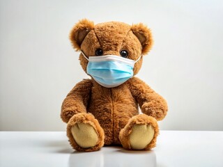 Lonely Bear Doll in Mask: Covid-19 Isolation & Pandemic Symbol