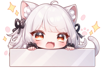 Chibi Cat Ear Girl with Blank Sign | Cute Transparent PNG Stickers