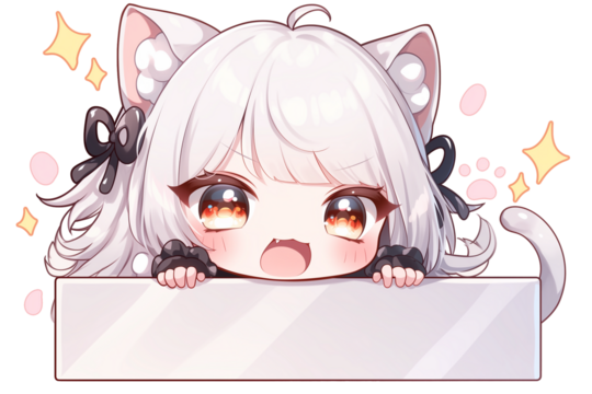 Chibi Cat Ear Girl with Blank Sign | Cute Transparent PNG Stickers - Powered by Adobe