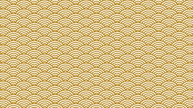 Gold asian chinese new year celebration background, abstract yellow Japanese cloud wave art pattern design backdrop animation, traditional minimal circle lunar festival loop wallpaper