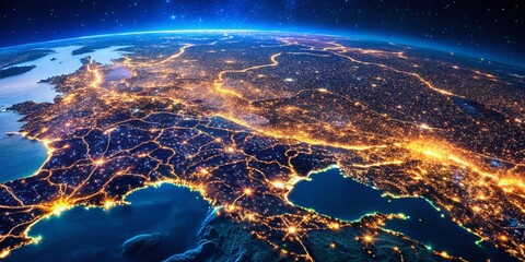 Low Light Map of Bulgaria: Nighttime Satellite View, Illuminated Cities & Roads
