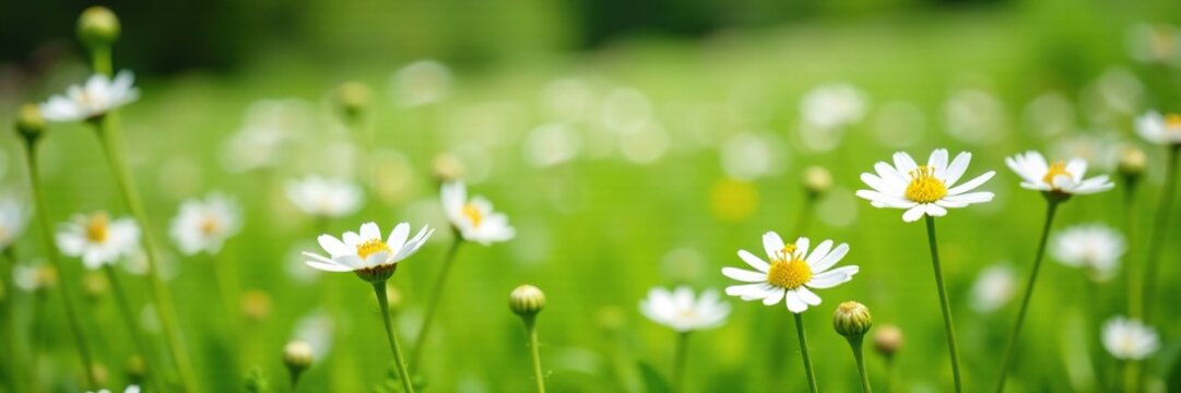 Field of white Orlaya grandiflora flowers in a meadow, spring bloom, greenery, evergreen perennial