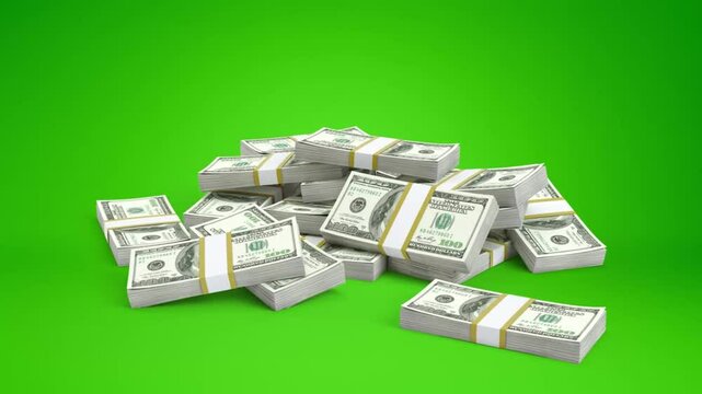 3d Stacks of money falling from above Stack Of Dollar Bills Falling. Professional with green screen background - Powered by Adobe