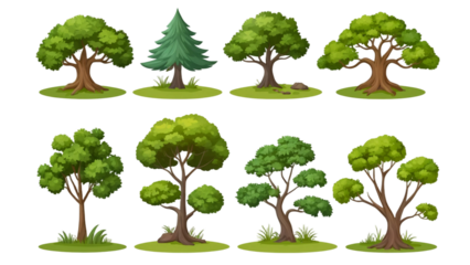 Collage with various trees on a transparent background. concept of nature