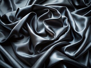 Fototapeta premium Luxurious Black Silk Fabric Drape, Smooth Velvet Texture, Close-up Photography