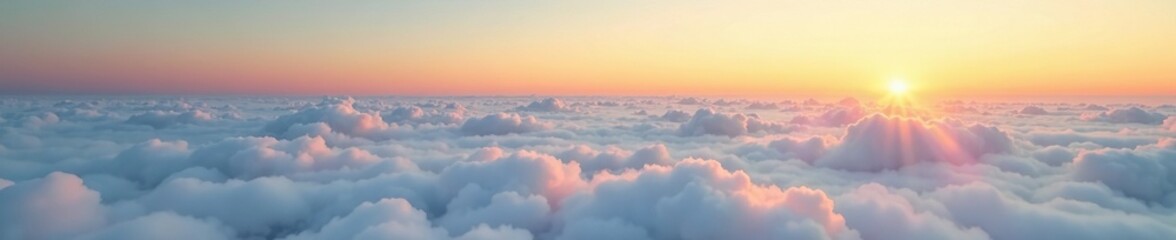 White and orange clouds meet the horizon in a breathtaking panorama, gradient, landscape, serene