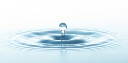 delicate waterdrop resting on a white background with subtle reflections, fluidity, depth