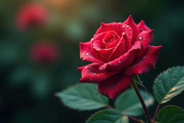 Tiny water droplets on rose-red leaf glisten softly, foliage, sparkle