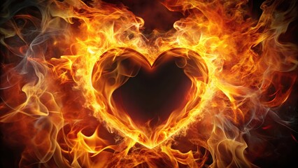 Heart surrounded by flames, desire, intensity
