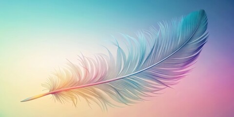 Obraz premium Delicate Pastel Feather Silhouette Against Gradient Background, feather abstract,