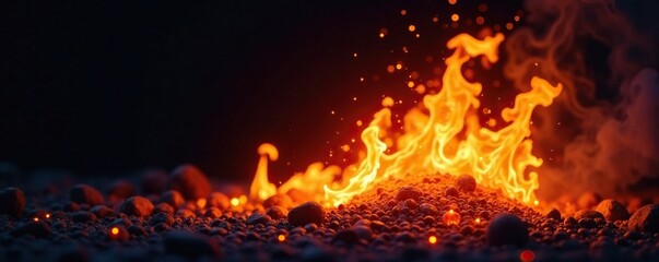 Obraz premium Flickering fire embers on isolated dark background with glowing sparks, hot, flicker, ember