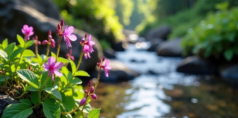 Obraz premium Purple codonopsis ussuriensis flowers in a mountain stream, ussuriensis, wildflower
