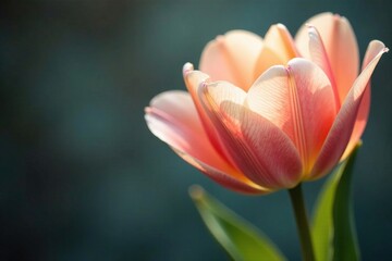 Fototapeta premium Soft peach fuzz coloured tulip petals surround delicate fluffy feathers, , tulips with feathers