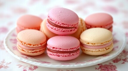 Obraz premium Delicate Pink And Peach Macarons On A Plate