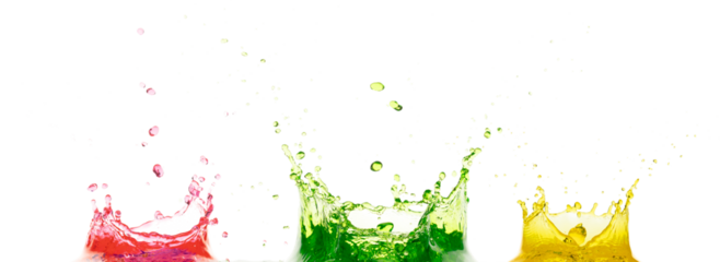 Red wine Lemon Juice Crown Water splash on object to create shape form fluttering in droplet and wave. Beverage Vegetable green juice Crown water make drop explosion. White background isolated
