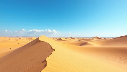 Sandy dunes stretch towards the bright blue sky, desert landscapes, nature landscapes, sand dunes