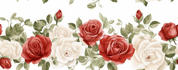 Collection of Red and White Roses background, Watercolor, Seamless Pattern with floral decoration for celebration and romance, Valentine's theme