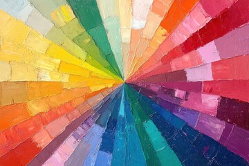Obraz premium Vibrant oil painting of a colorful, radiating spectrum. Illustrates color theory and the beauty of diverse hues.
