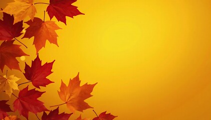 Fototapeta premium Round shapes of autumn leaves in shades of brown and red against a yellow background, warm light, round shape