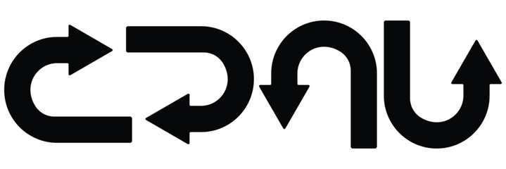 Go Straight This Way One Way Only U Turn Left and Right Blue and White Arrow Round Circle Traffic Sign Direction Icon Set. Right U-turn ahead traffic sign road. Arrows Showing Road Traffic.  © Creativus Illustria