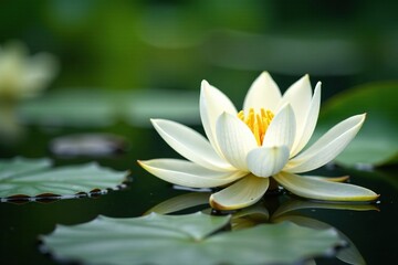 Delicate white lotus blooms amidst yellow pollen, nature, water lily, serene