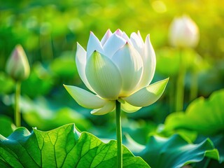 Obraz premium Serene White Lotus Bud in a Blurred Lotus Field - Stock Photo