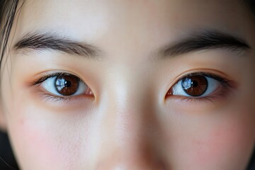 Macro close-up of beautiful brown eyes belonging to a young asian woman