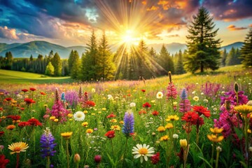 Obraz premium Vibrant Abstract Floral Landscape: Nature's Kaleidoscope