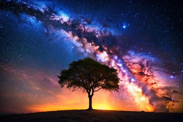 Majestic Milky Way Silhouette Landscape - Starry Night Sky Photography