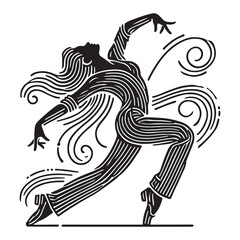 Line Dance Silhouette Vector Illustration, Solid White Background.