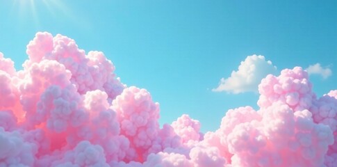 Pastel-hued cotton candy puffs drift lazily across a bright blue sky, soft pastels, pastel cotton candy clouds wallpaper background