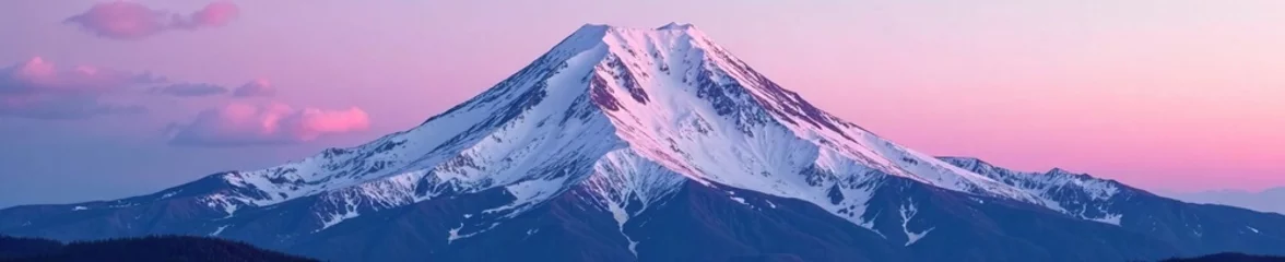 Gardinen Soft pink light on Mt Shasta's snow-covered peak, Nature Scene, Mountain Peak, Western US © Withun